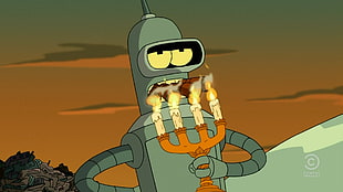 Simpsons robot holding candelabra cartoon wallpaper, Futurama, Bender HD wallpaper