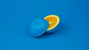 blue sliced lime, blue background, orange (fruit)
