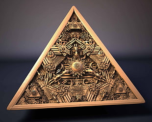 triangular gold-colored emblem, digital art, triangle HD wallpaper