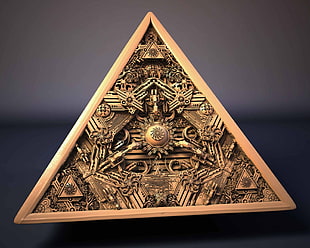 triangular gold-colored emblem, digital art, triangle