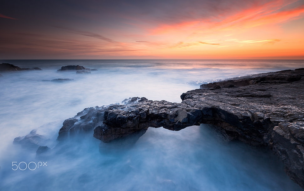 cliff and fog, Jorge Feteira, 500px, sea, rock HD wallpaper