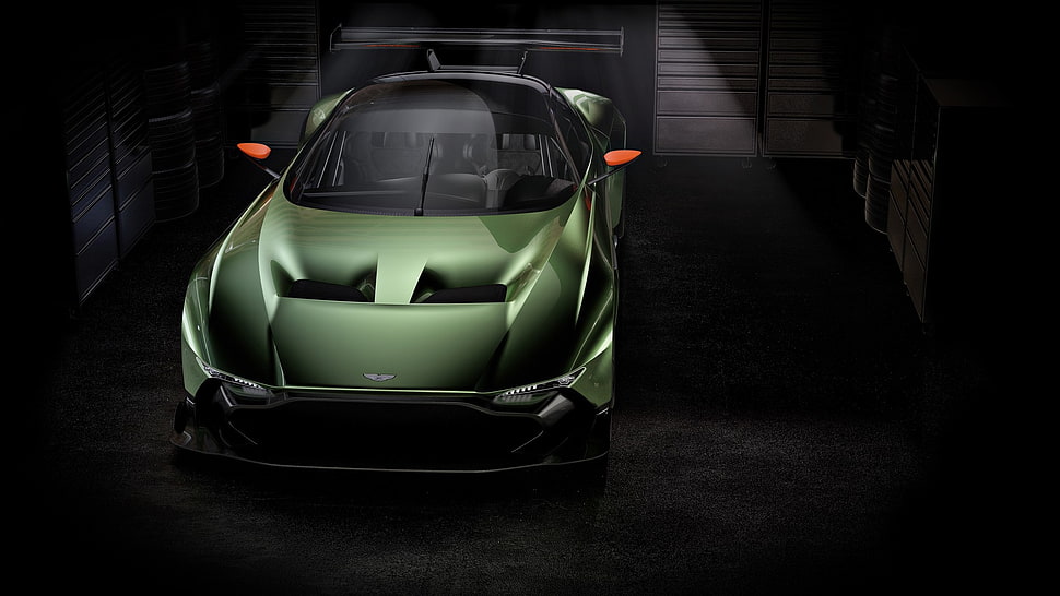 green concept car, Aston Martin Vulcan, car HD wallpaper