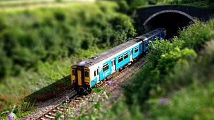 selective focus photography of miniature train