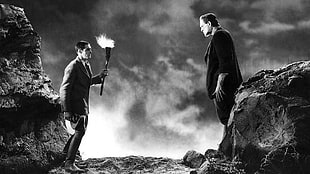two men's suits, Monster of Frankenstein, movies, monochrome, Gothic