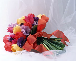 pink, red, yellow, and orange tulips bouquet