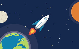 white spaceship animated illustration, digital art, space, planet, Earth