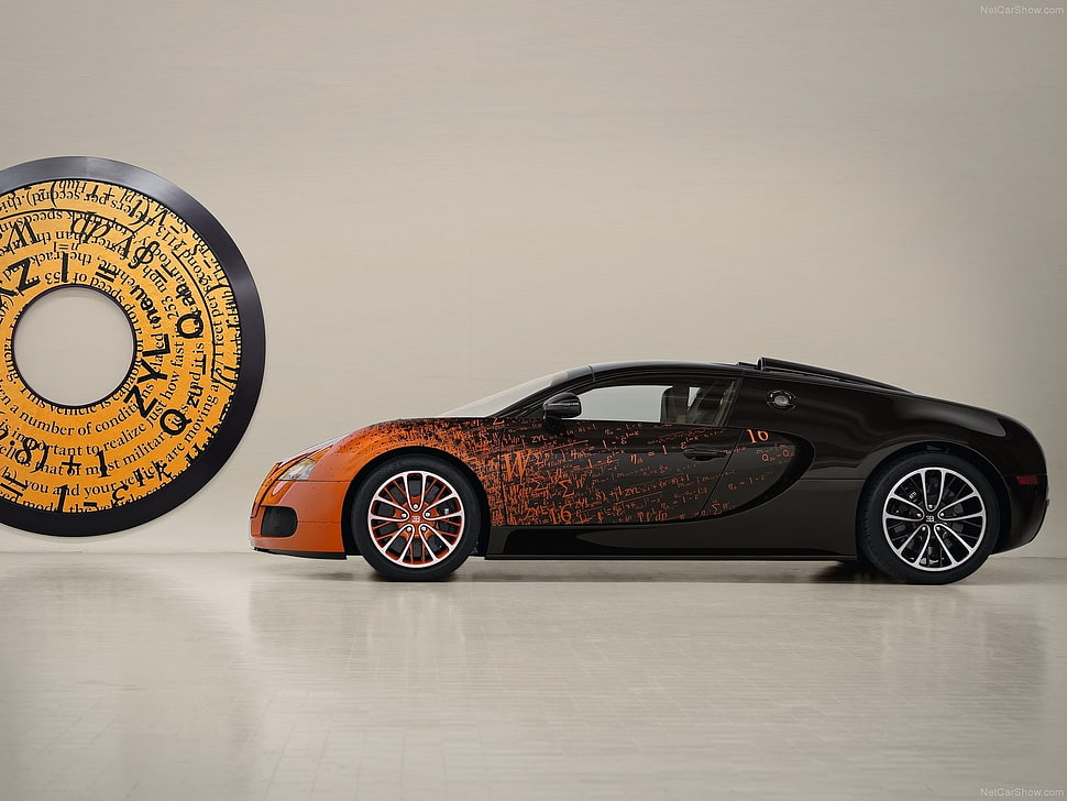 black and orange Bugatti Veyron scale model, car, Bugatti, Bugatti Veyron, vehicle HD wallpaper