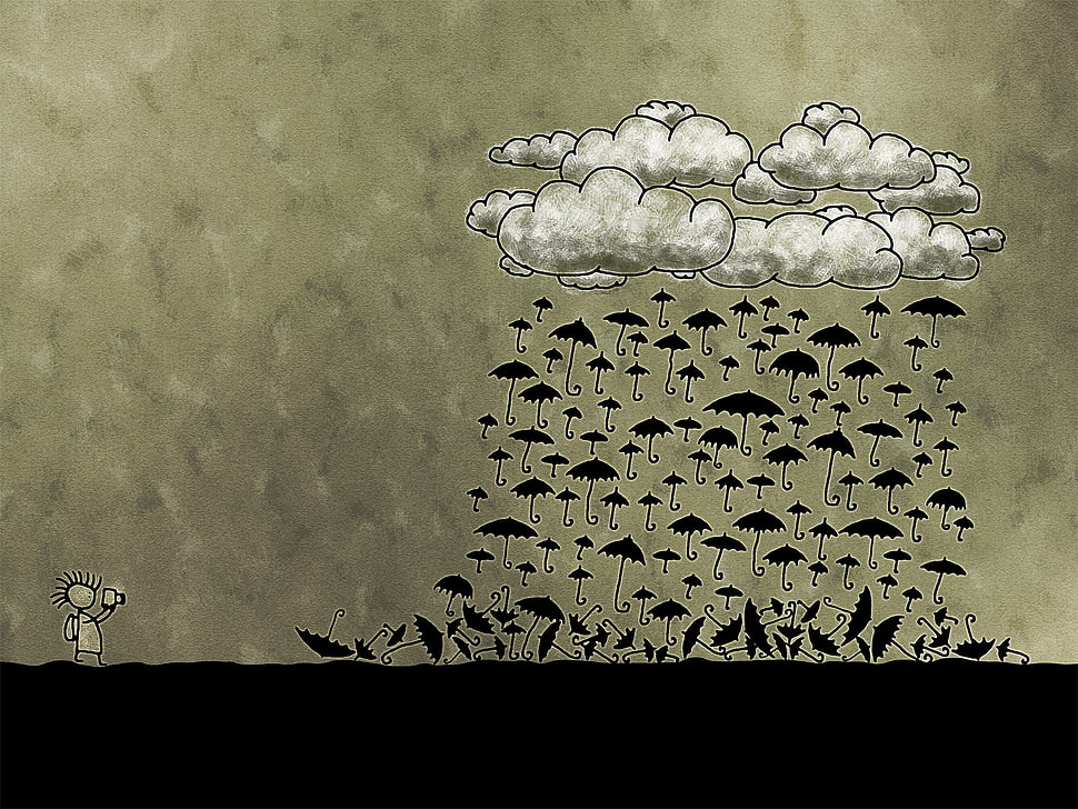 raining umbrellas illustration HD wallpaper