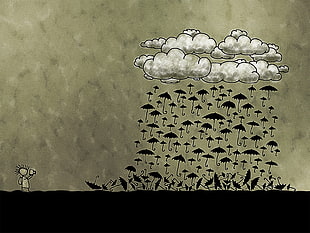 raining umbrellas illustration HD wallpaper