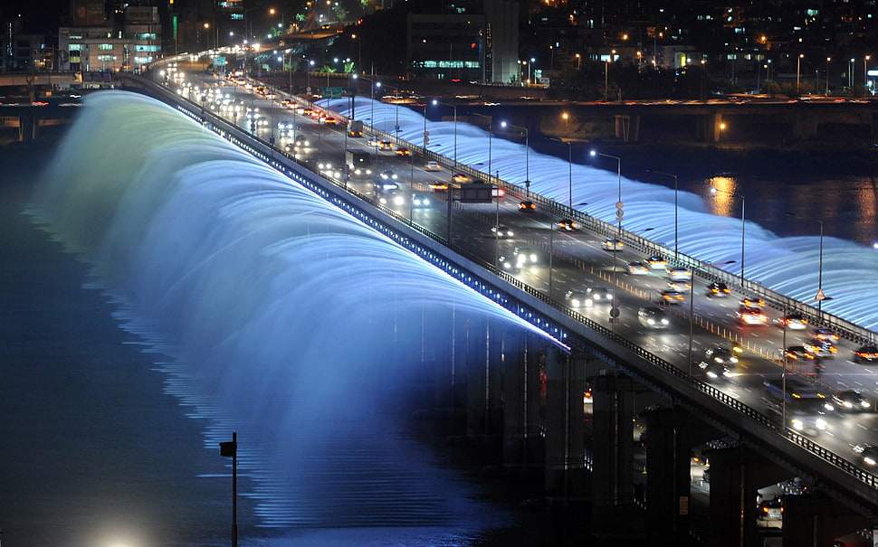 bridge water sprinkler, bridge, Banpo Bridge, Seoul HD wallpaper