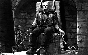 Frankenstein in grayscale photo, movies, horror, Gothic, spooky