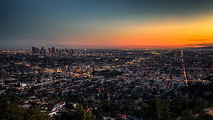 aerial photography of city skyline, Los Angeles HD wallpaper