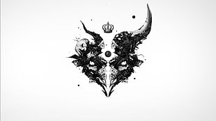 black demon abstract painting wallpaper, skull, horns, baphomet, white background