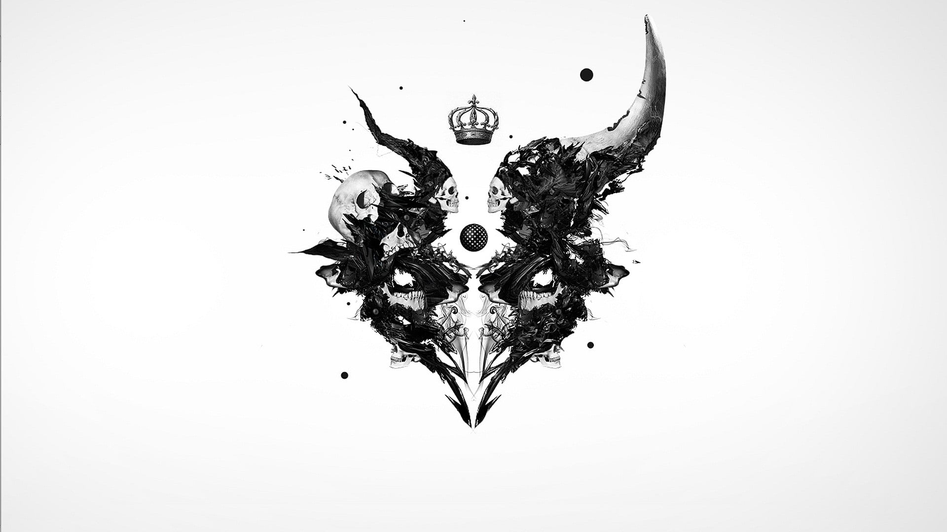 black demon abstract painting wallpaper, skull, horns, baphomet, white background
