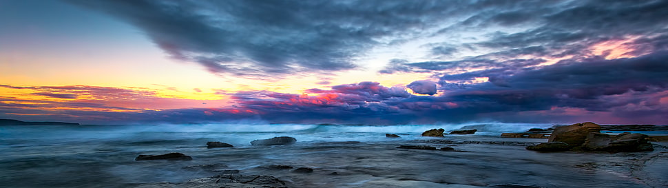 blue ocean, clouds, landscape HD wallpaper