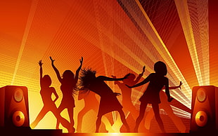 silhouette photo of people dancing on stage HD wallpaper