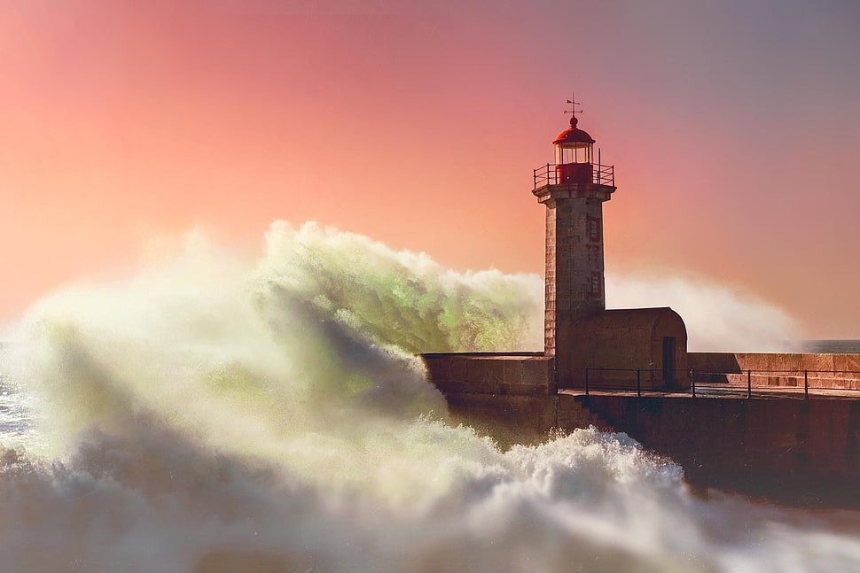 beige stone lighthouse, lighthouse HD wallpaper