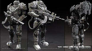 robot machine gunner action figure collage, Sergey Kolesnik, machine gun, digital art HD wallpaper
