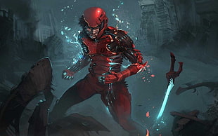 man in red suit illustration, fantasy art