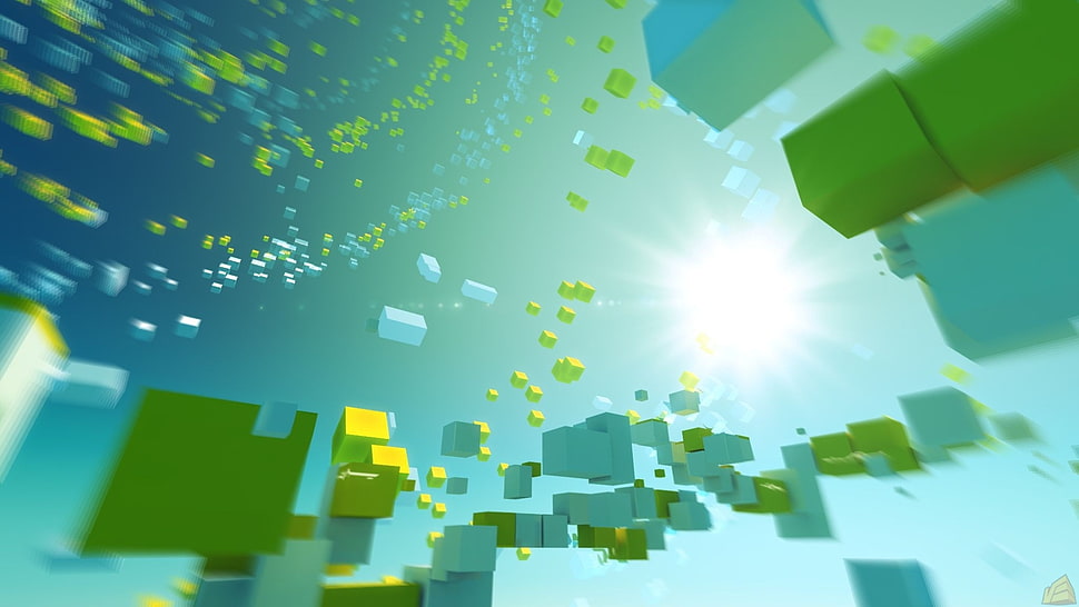 green and blue cube digital wallpaper, digital art, abstract, artwork, cube HD wallpaper