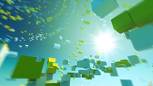 green and blue cube digital wallpaper, digital art, abstract, artwork, cube