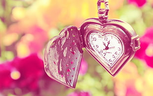 silver heart design picket watch