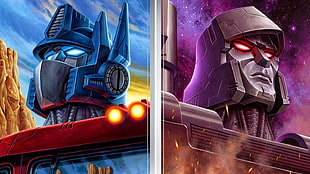 two Optimus Prime and Megatron digital wallpaper, Optimus Prime, 1980s, Decepticons, Autobots