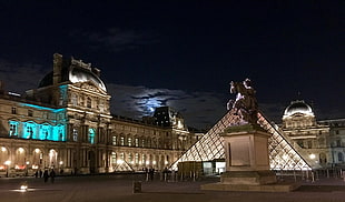 Landmark photo during nighttime, paris, musée du louvre HD wallpaper