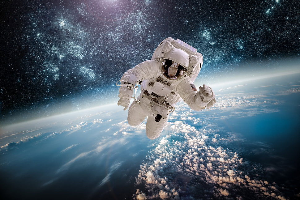 astronaut suit, astronaut, stars, space HD wallpaper