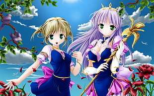 two girl in blue-and-purple dress animated photo HD wallpaper