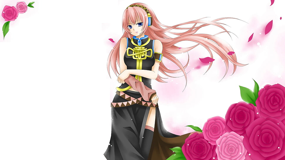 female anime character wearing black dress HD wallpaper