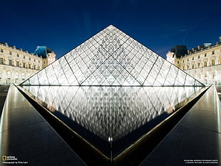white and black bed mattress, Louvre, Paris, pyramid, building