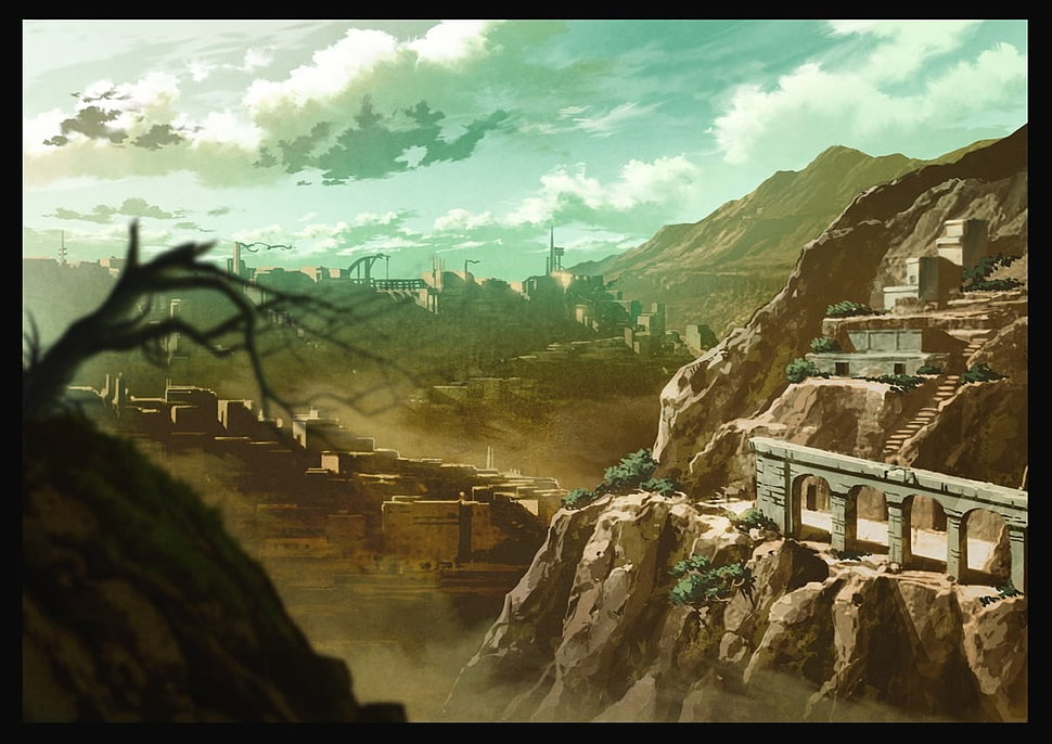 bare tree on cliff wallpaper, fantasy art HD wallpaper