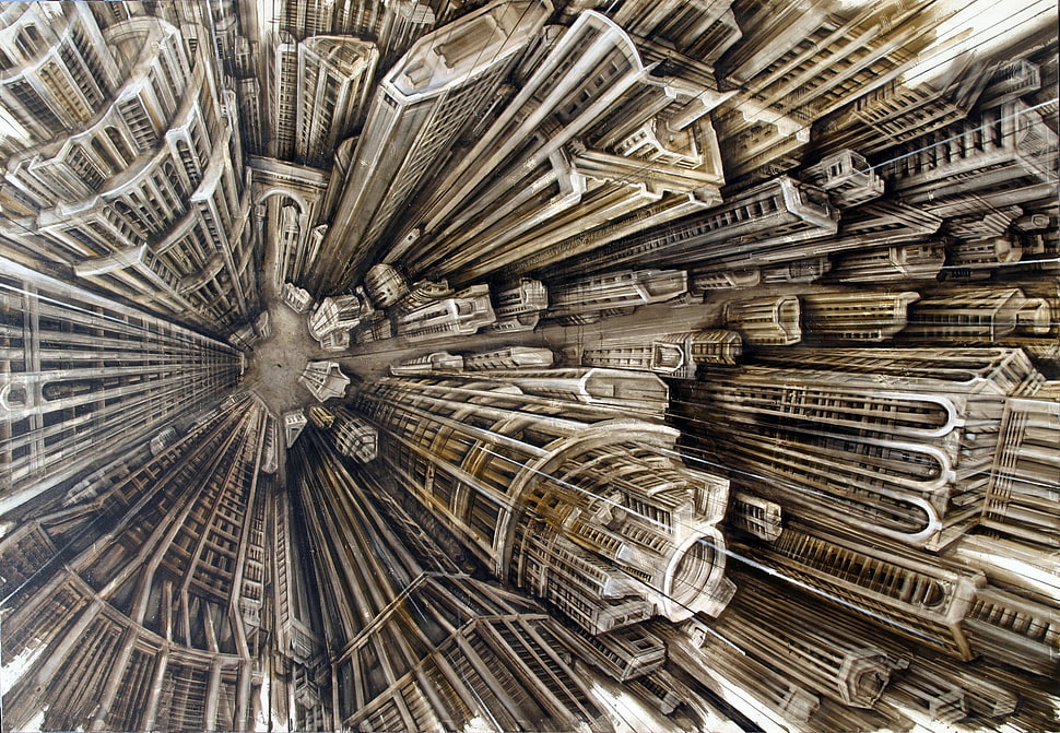 brown architectural building wallpaper, digital art, abstract, 3D, skyscraper HD wallpaper