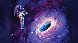astronaut, artwork, astronaut, universe, black holes HD wallpaper