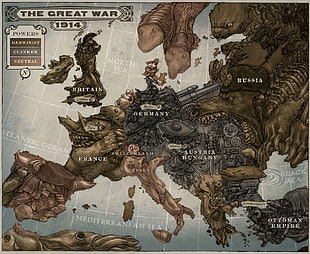 1914 brown and black The Great War map poster