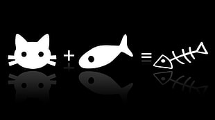 cat and fish illustration, minimalism, cat, black, humor