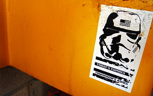 Star Wars Stormtrooper sticker, stormtrooper, orange, street art