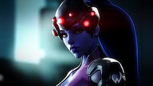 purple female character digital wallpaper, digital art, Blizzard Entertainment, Overwatch, Widowmaker (Overwatch)
