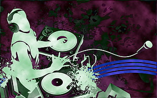 DJ playing controller illustration, house music, dubstep, techno, drum and bass