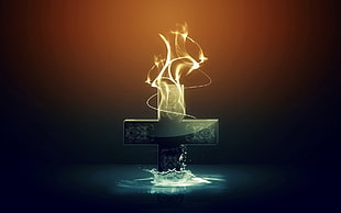 burning cross illustration HD wallpaper