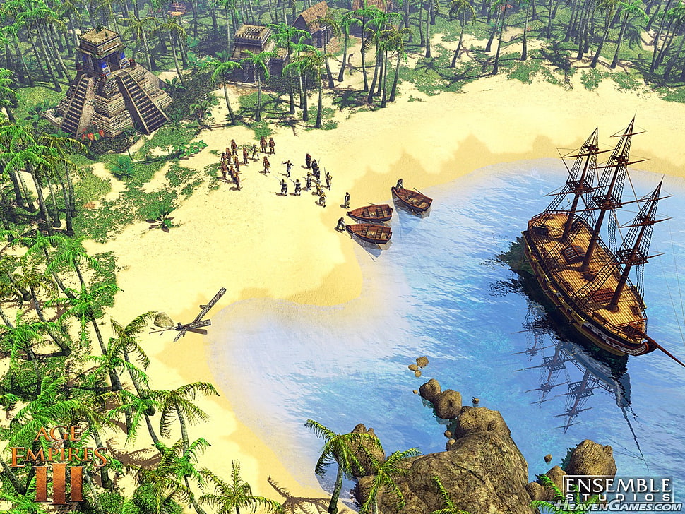 Ensemble game application screenshot, Age of Empires III, video games, boat, coast HD wallpaper