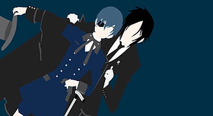 blue background with anime character illustration, Kuroshitsuji , Black Butler, Michaelis Sebastian, Ciel Phantomhive