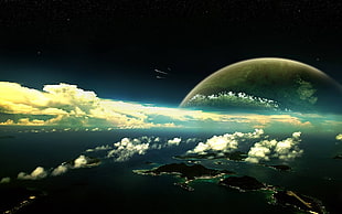photo of island and planet, space