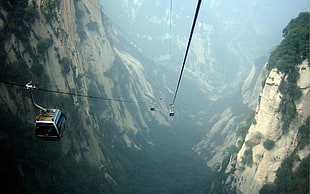 cable cars, aerial view, mountains, funicular HD wallpaper