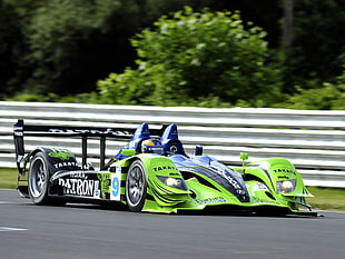 green and blue racing car