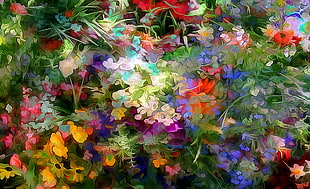 red, yellow, and green flowers in bloom artwork, flowers, artwork
