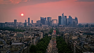 gray buildings under red sky at sunset, Paris