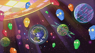 assorted planets illustration, Rick and Morty, space