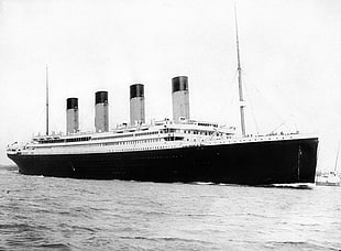 cruise ship, Titanic, ship, vintage, monochrome HD wallpaper